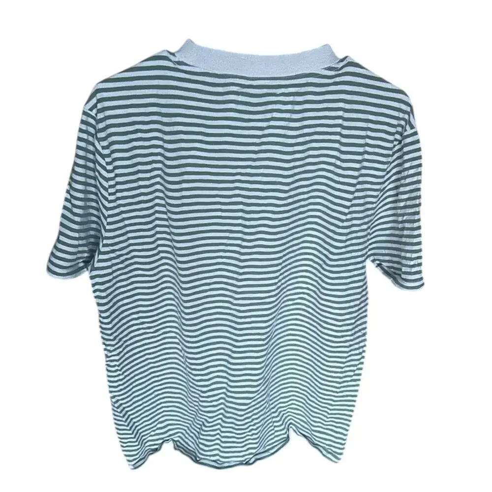 Vintage Guess Originals White & Green Striped Tee with Embroidered Logo – Size M - Picture 4 of 6